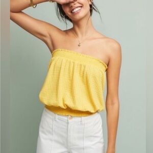 Anthropologie | Yellow Seersucker Strapless Top | L